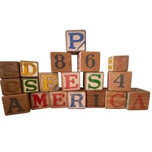 Vintage Alphabet/Number Wooden Blacks, lot of 18/Primative/CottageCore